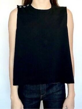 Rag & Bone Brit Black Sleeveless Tank Top Snap Button Shoulder Large
